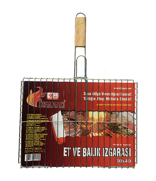 Barbecue Large Grill with Wooden Handle (10pcs/box) 31cmx41cm