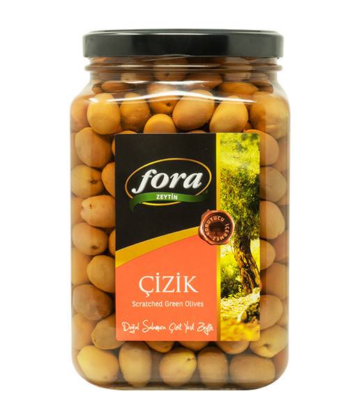 Fora Scratched Green Olives in Jar (Cizik 180-230) 6x1kg