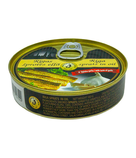 Brivais Vilnis Smoked Riga Sprats in oil with taste of Garlic (EO) (36) 1x160g