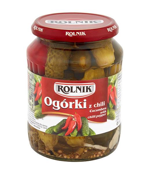 Rolnik Cucumbers with Chilli Peppers 6x650g