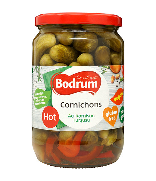 5Bodrum 720cc Hot Cornichons Pickled (120-150) (Aci Kornison) 6x680g