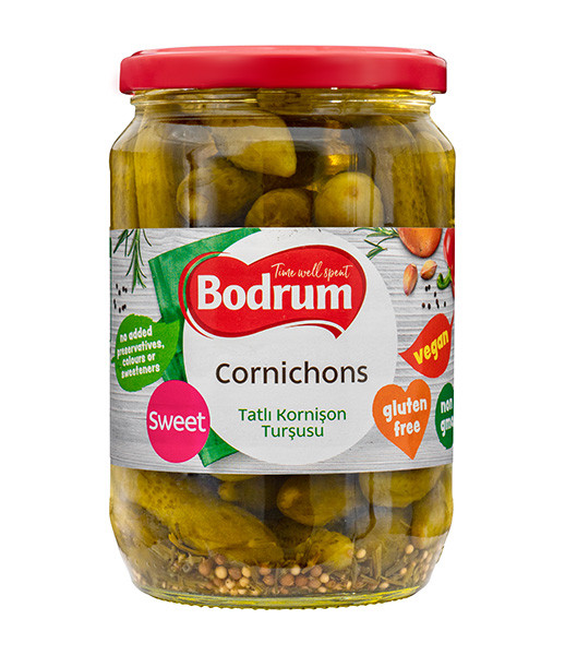 5Bodrum 720cc Sweet Cornichons Pickled (120-150) (Tatli Kornison) 6x680g