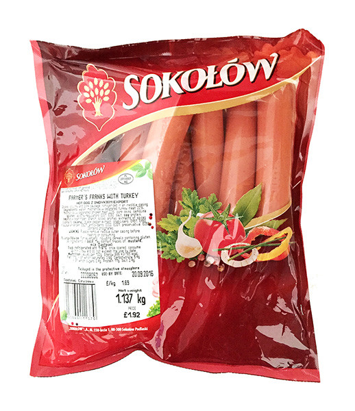 Sokolow Franks Farmers with Turkey (Hot Dog) (10kg/Box) Sold by Kg