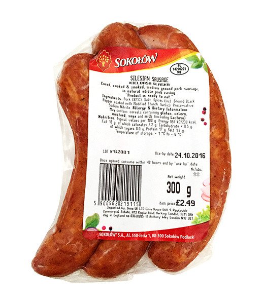 Sokolow Silesian Sausage (Slaska Sausage) (6pcs/Box) 1x300g