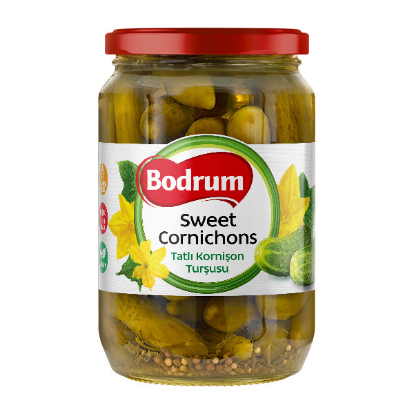 5Bodrum 720cc Sweet Cornichons Pickled (120-150) (Tatli Kornison) 6x680g