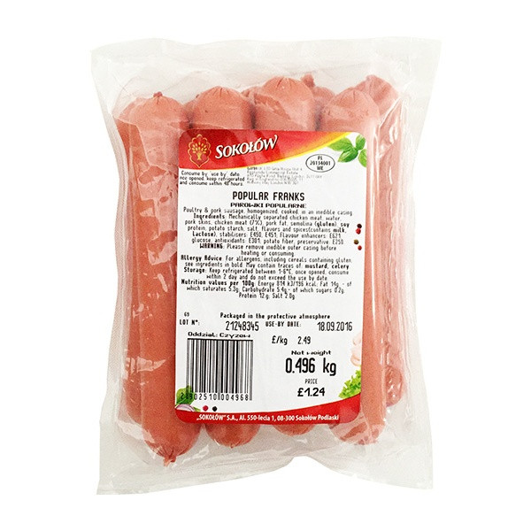 Sokolow Franks Popular Sausage (10kg/Box) Sold by Kg