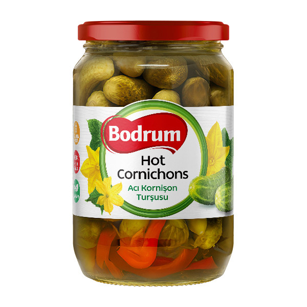 Bodrum 720cc Hot Cornichons Pickled (120-150) (Aci Kornison) 6x680g