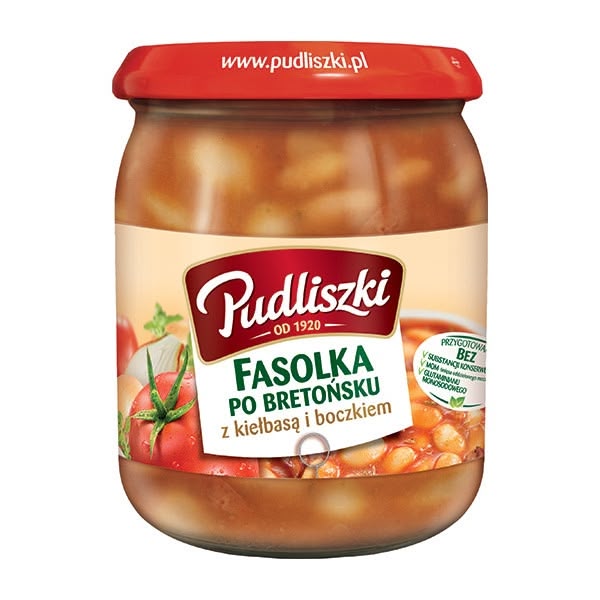 Pudliszki Fasolka/Beans with Sausages & Bacon Ready Meal 4x610g