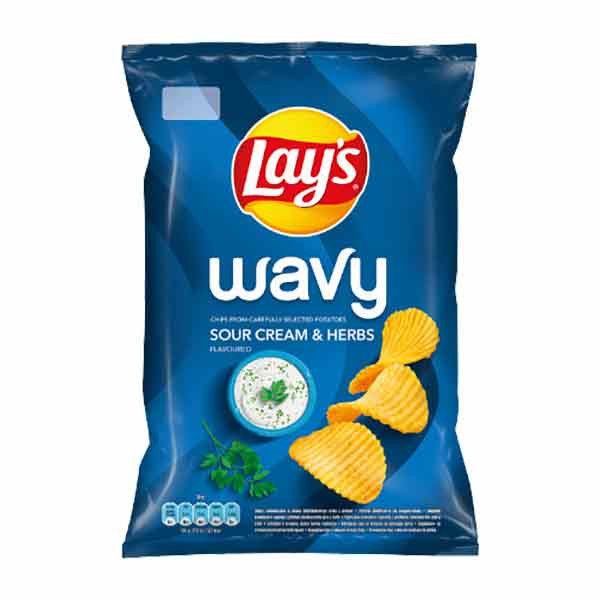 Crisps Lays Wavy Sour Cream and Herbs 24x130g